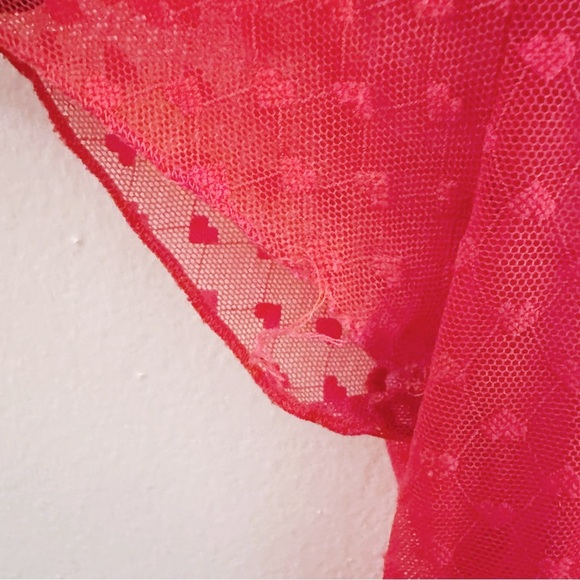 Urban Outfitters Out From Under Mesh Valentine's Heart Shirt Red Baby Tee - Picture 6 of 8